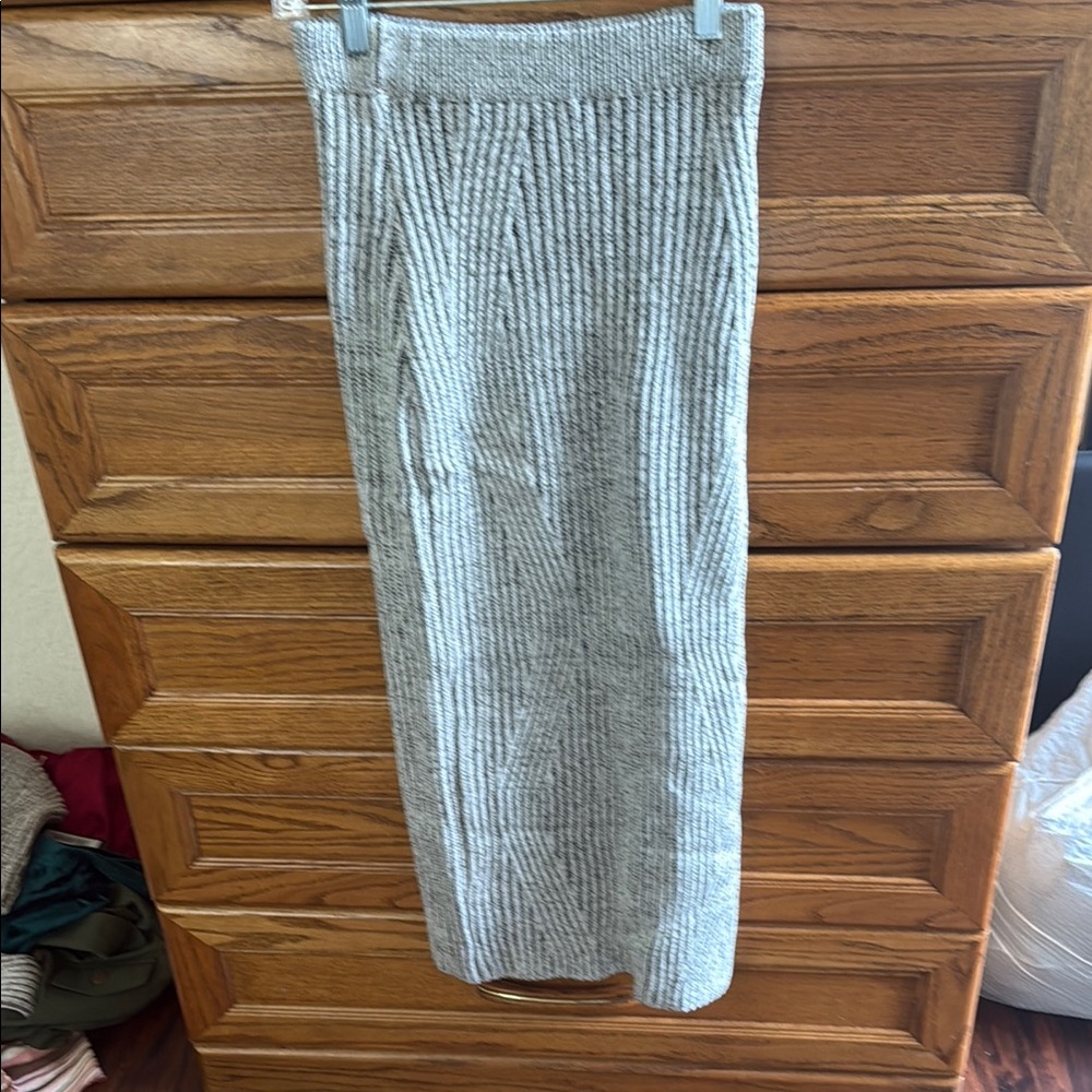 Cream Ribbed Maxi Pencil Skirt Casual